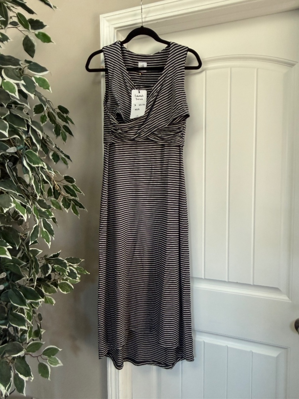 CAbi Launch Dress NWT Size S Navy White Striped Midi Dress #5610